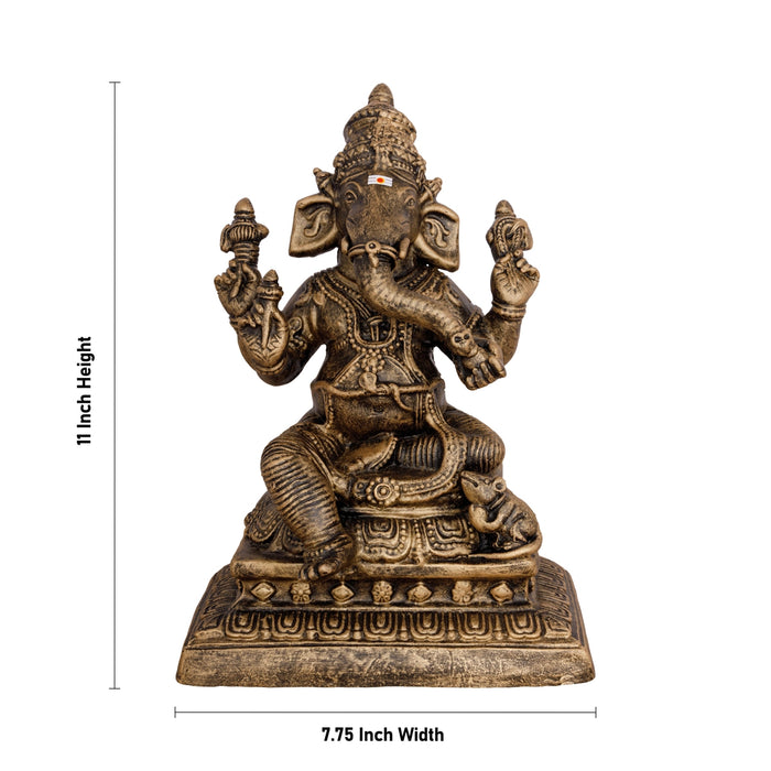 Ganesha Paper Mache Golu Bommai - 11 x 7.5 Inches | Brass Finish/ Giri Golu Doll/Navaratri Kolu Bomma/Gombe