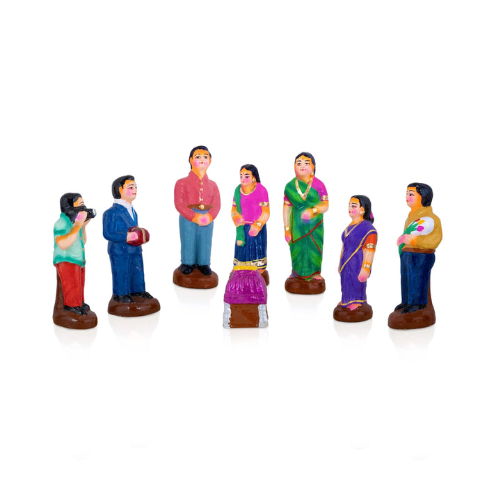 Birthday Clay Golu Bommai Set - 7 x 2.5 Inches | Golu Doll/ Navaratri Golu Bomma /Gombe / Bommalu