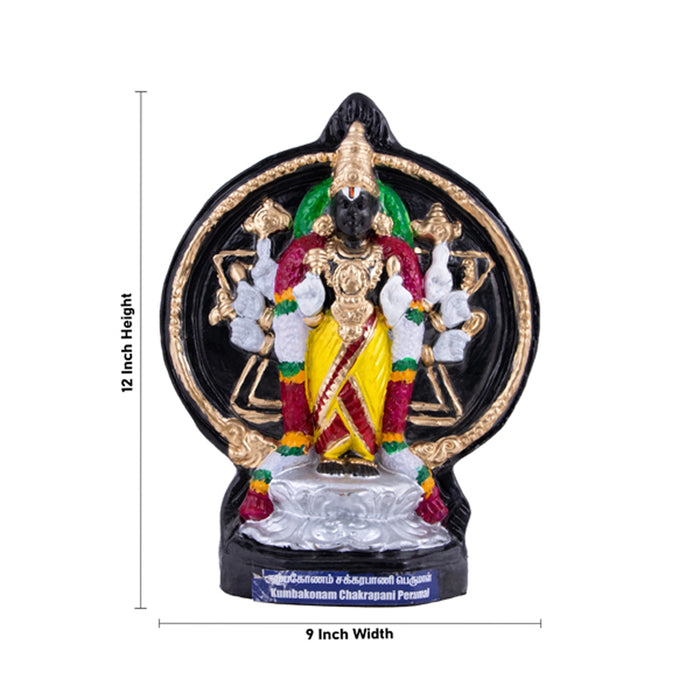Kumbakonam Chakrapani Perumal Thayar Statue Clay Golu Bommai Pair-12 X 9 Inches | Giri Golu Doll/Navaratri Gombe - Clay Kolu Bommai