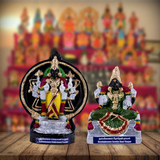 Kumbakonam Chakrapani Perumal Thayar Statue Clay Golu Bommai Pair-12 X 9 Inches | Giri Golu Doll/Navaratri Gombe for traditio…