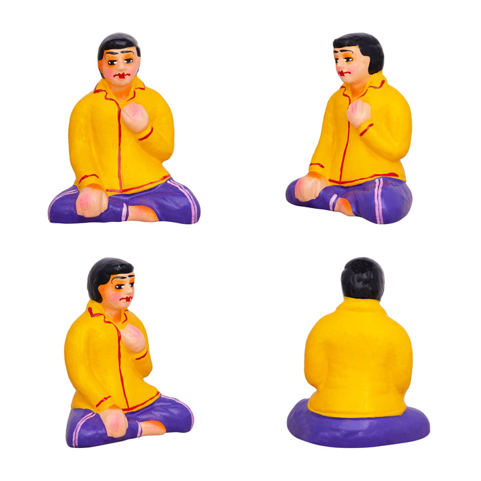 Carrom Game Clay Golu Bommai Set - 5 x 3.5 Inches | Giri Golu Doll/ Navaratri Golu Bomma/ Gombe/ Bommai - Clay Kolu Bommai