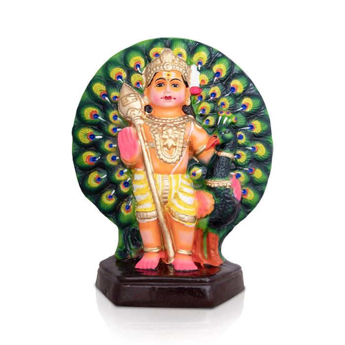 Peacock Murugan Statue Clay Golu Bommai - 10 x 8 Inches | Giri Golu Doll/ Navaratri Golu Bomma/ Gombe