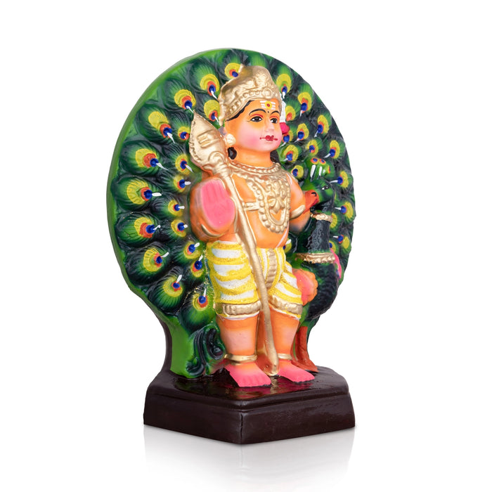 Peacock Murugan Statue Clay Golu Bommai - 10 x 8 Inches | Giri Golu Doll/ Navaratri Golu Bomma/ Gombe
