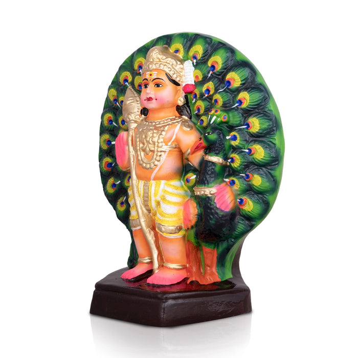 Peacock Murugan Statue Clay Golu Bommai - 10 x 8 Inches | Giri Golu Doll/ Navaratri Golu Bomma/ Gombe