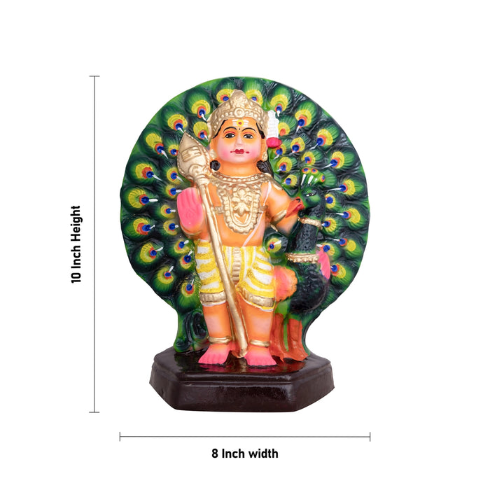 Peacock Murugan Statue Clay Golu Bommai - 10 x 8 Inches | Giri Golu Doll/ Navaratri Golu Bomma/ Gombe