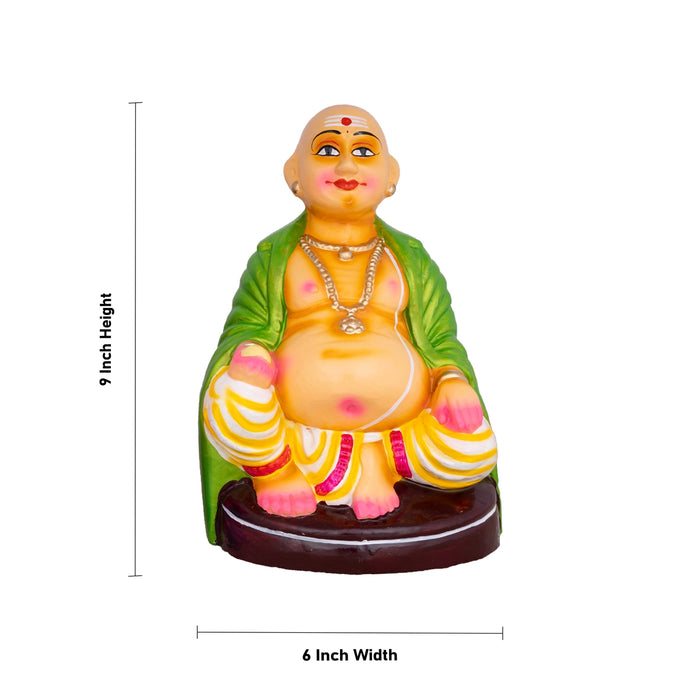Chettiyar Chettichi Clay Golu Bommai Pair- 9 x 6 Inches | Giri Golu Doll/ Navaratri Golu Bomma/ Gombe/ Bommai