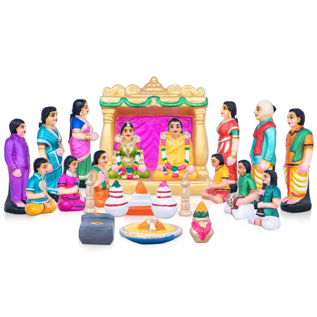 Kalyanam Clay Golu Bommai Set - 7 x 3 Inches | Giri Golu Doll/ Navaratri Golu Bomma/Gombe/Bommai