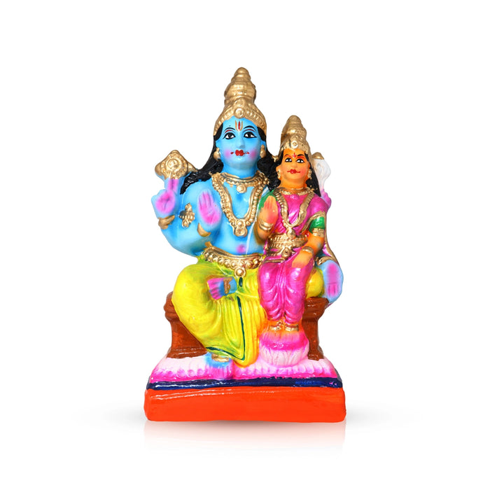 Lakshmi Narayana Idol Clay Golu Bommai - 9.5 X 5 Inches | Giri Golu Doll/ Navaratri Golu Bomma/ Gombe/ Bommai - Clay Kolu Bommai