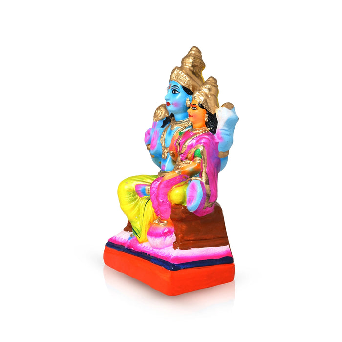 Lakshmi Narayana Idol Clay Golu Bommai - 9.5 X 5 Inches | Giri Golu Doll/ Navaratri Golu Bomma/ Gombe/ Bommai - Clay Kolu Bommai