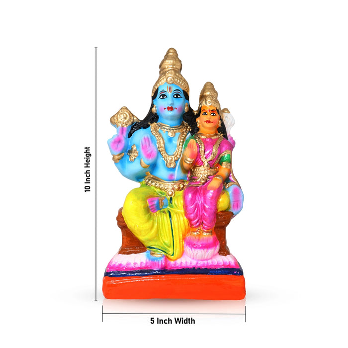 Lakshmi Narayana Idol Clay Golu Bommai - 9.5 X 5 Inches | Giri Golu Doll/ Navaratri Golu Bomma/ Gombe/ Bommai - Clay Kolu Bommai