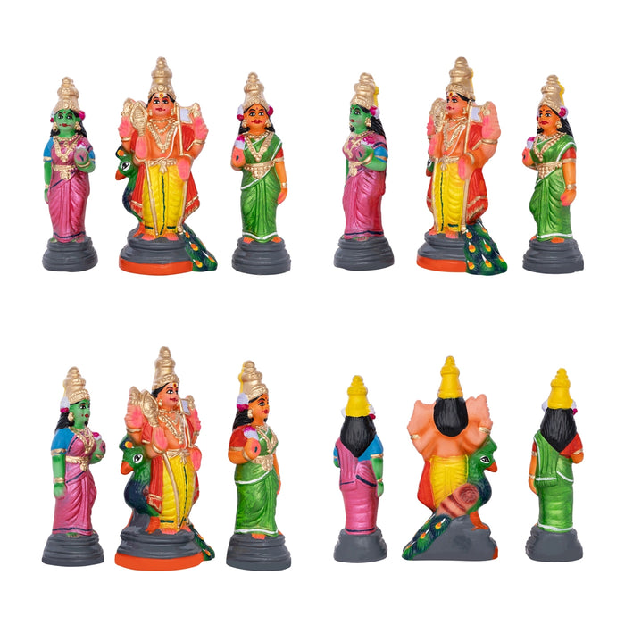 Arupadai Veedu Murugan Statue Clay Golu Bommai Set - 8 x 7 Inches | Giri Golu Doll/Navaratri Golu Bommai/Gombe - Clay Kolu Bommai