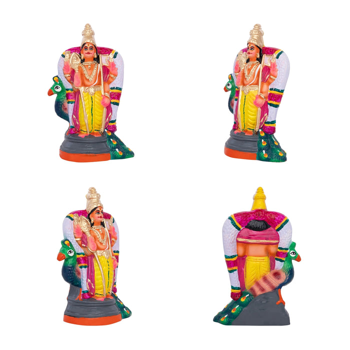 Arupadai Veedu Murugan Statue Clay Golu Bommai Set - 8 x 7 Inches | Giri Golu Doll/Navaratri Golu Bommai/Gombe - Clay Kolu Bommai