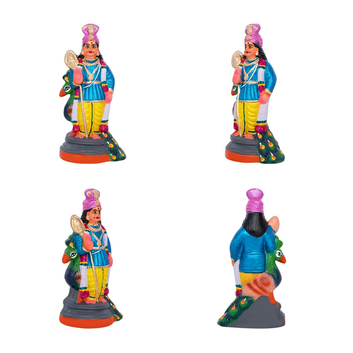Arupadai Veedu Murugan Statue Clay Golu Bommai Set - 8 x 7 Inches | Giri Golu Doll/Navaratri Golu Bommai/Gombe - Clay Kolu Bommai
