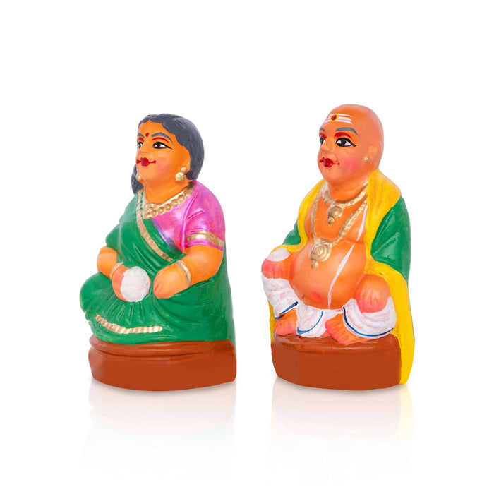 Thatha Patti Clay Golu Bommai Pair - 5 X 2.5 Inches | Giri Golu Doll/ Navaratri Golu Bomma/ Gombe/ Bommai - Clay Kolu Bommai