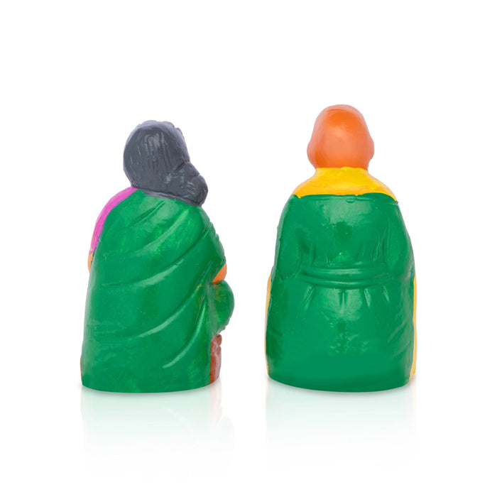 Thatha Patti Clay Golu Bommai Pair - 5 X 2.5 Inches | Giri Golu Doll/ Navaratri Golu Bomma/ Gombe/ Bommai - Clay Kolu Bommai