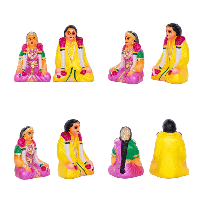 Marriage Clay Golu Bommai Set - 7 X 2.5 Inches | Giri Golu Doll/ Navaratri Golu Bomma/ Gombe/ Bommai - Clay Kolu Bommai