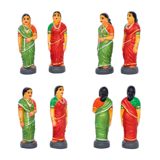 Marriage Clay Golu Bommai Set - 7 X 2.5 Inches | Giri Golu Doll/ Navaratri Golu Bomma/ Gombe/ Bommai - Clay Kolu Bommai