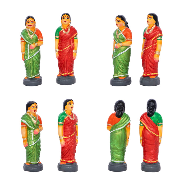 Marriage Clay Golu Bommai Set - 7 X 2.5 Inches | Giri Golu Doll/ Navaratri Golu Bomma/ Gombe/ Bommai - Clay Kolu Bommai