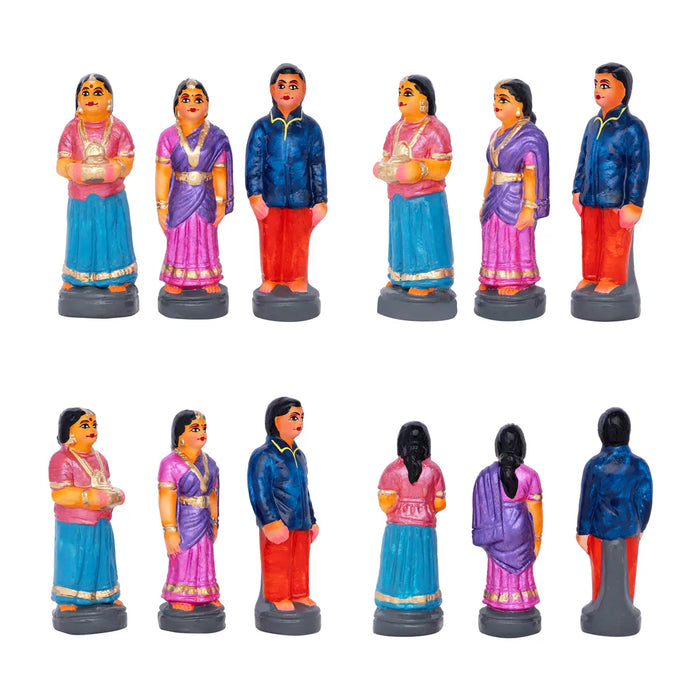 Marriage Clay Golu Bommai Set - 7 X 2.5 Inches | Giri Golu Doll/ Navaratri Golu Bomma/ Gombe/ Bommai - Clay Kolu Bommai