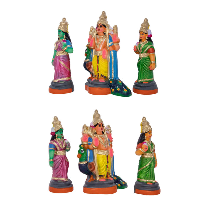 Murugan Valli Deivanai Statue Clay Golu Bommai Set- 9 X 5.75 Inches | Giri Golu Doll/Navaratri Golu Bommai/Gombe - Clay Kolu Bommai