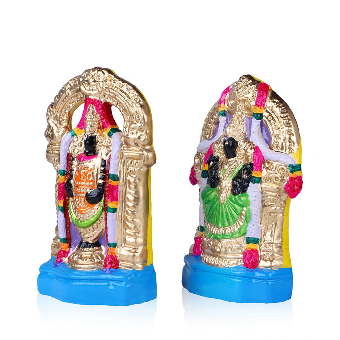 Perumal Thayar Clay Golu Bommai Pair - 8 x 3.5 Inches | Giri Golu Doll/Navaratri Golu Bomma/Gombe/Bommai - Clay Kolu Bommai