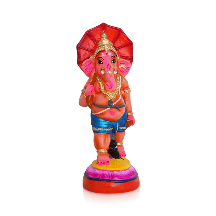 Ganesh Murti With Kudai - 12 X 4 Inches | Ganpati Murti/ Paper Mache Vinayaka Statue For Ganapati Chaturthi - Vinayaka Chaturthi