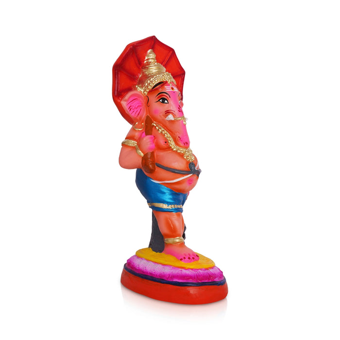 Ganesh Murti With Kudai - 12 X 4 Inches | Ganpati Murti/ Paper Mache Vinayaka Statue For Ganapati Chaturthi - Vinayaka Chaturthi
