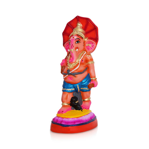 Ganesh Murti With Kudai - 12 X 4 Inches | Ganpati Murti/ Paper Mache Vinayaka Statue For Ganapati Chaturthi - Vinayaka Chaturthi