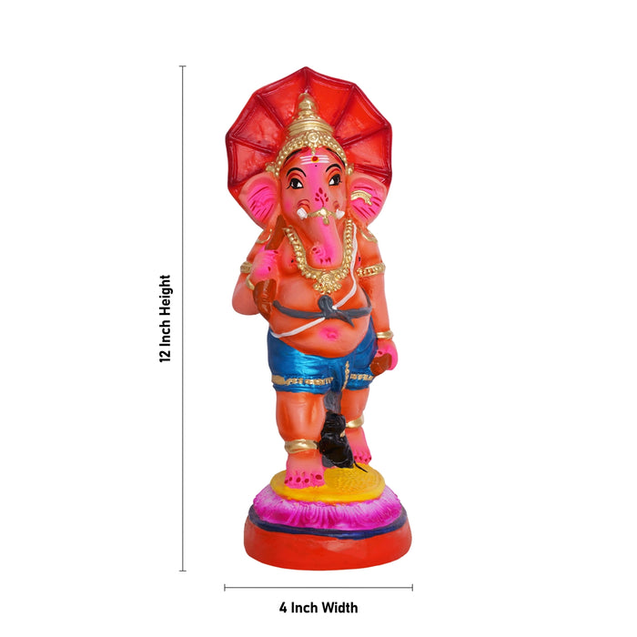 Ganesh Murti With Kudai - 12 X 4 Inches | Ganpati Murti/ Paper Mache Vinayaka Statue For Ganapati Chaturthi - Vinayaka Chaturthi