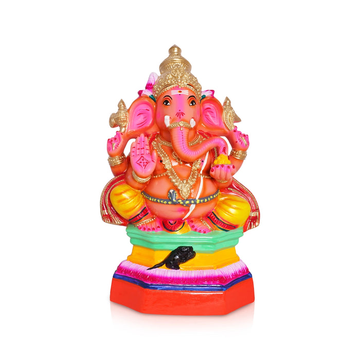 Ganesh Murti Sitting On Base- 20 X 8.5 Inches | Ganpati Murti/Paper Mache Vinayaka Statue For Ganapati Chaturthi - Vinayaka Chaturthi