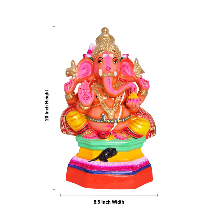 Ganesh Murti Sitting On Base- 20 X 8.5 Inches | Ganpati Murti/Paper Mache Vinayaka Statue For Ganapati Chaturthi - Vinayaka Chaturthi