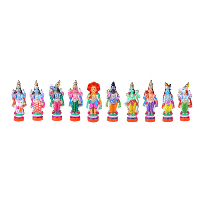 Dasavathaaram Clay Golu Bommai Set - 16 x 5.5 Inches | Giri Golu Doll/ Navaratri Golu Bomma/ Gombe/ Bommai