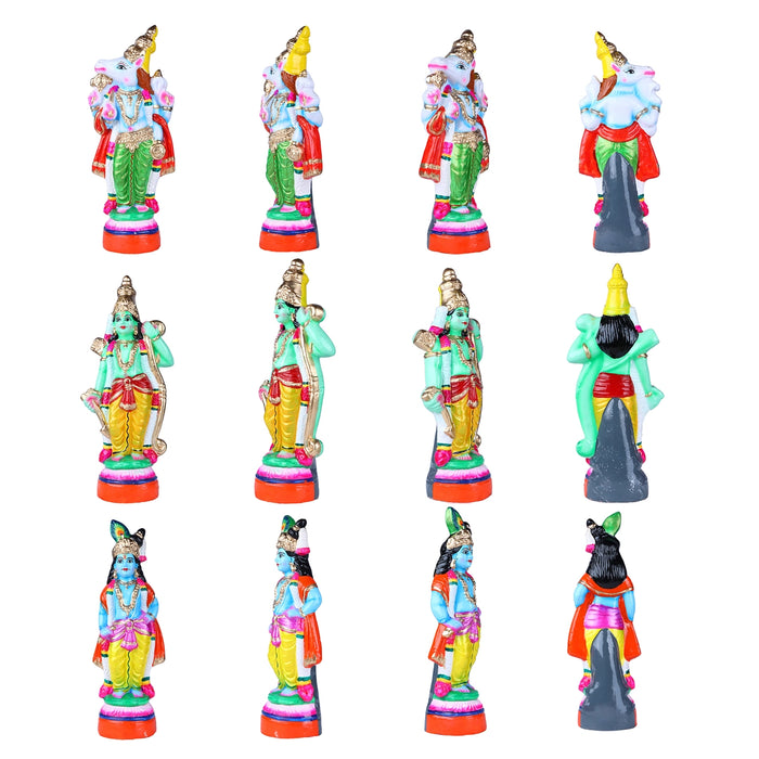 Dasavathaaram Clay Golu Bommai Set - 16 x 5.5 Inches | Giri Golu Doll/ Navaratri Golu Bomma/ Gombe/ Bommai - Clay Kolu Bommai