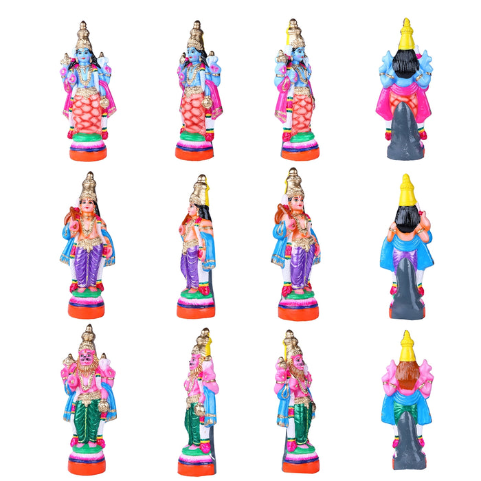 Dasavathaaram Clay Golu Bommai Set - 16 x 5.5 Inches | Giri Golu Doll/ Navaratri Golu Bomma/ Gombe/ Bommai - Clay Kolu Bommai