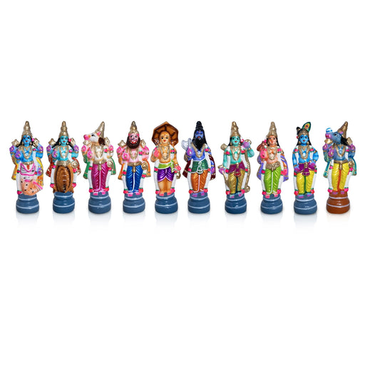 Dasavatharam Clay Golu Bommai Set - 10 X 4 Inches | Golu Doll/ Navaratri Golu Bommai/ Gombe - Clay Kolu Bommai