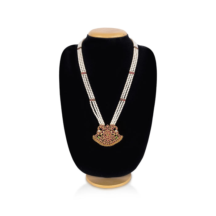 Muthu Mala - 26 Inches | Kemp 3 Line Long Necklace / Multi Colour Stone Jewellery for Dance - Bharatanatyam Jewellery