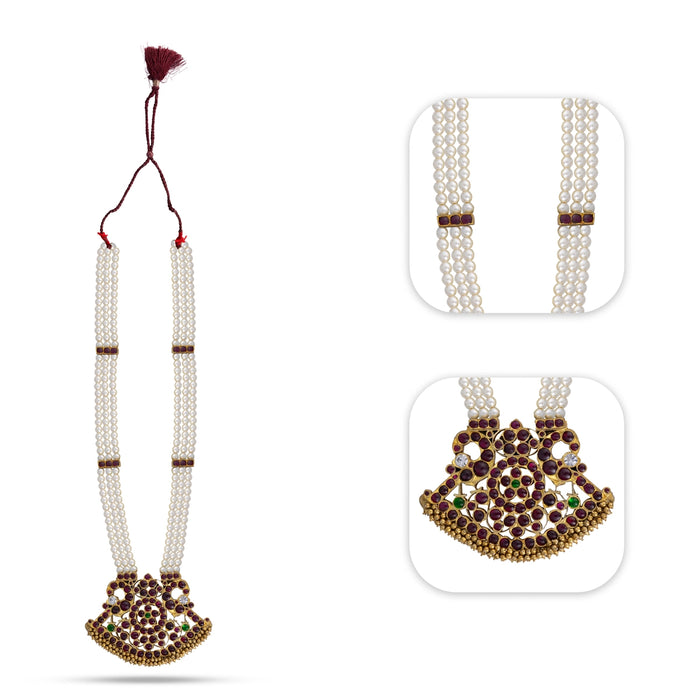 Muthu Mala - 26 Inches | Kemp 3 Line Long Necklace / Multi Colour Stone Jewellery for Dance - Bharatanatyam Jewellery