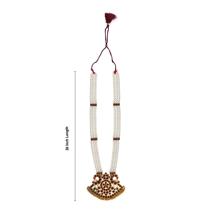 Muthu Mala - 26 Inches | Kemp 3 Line Long Necklace / Multi Colour Stone Jewellery for Dance - Bharatanatyam Jewellery