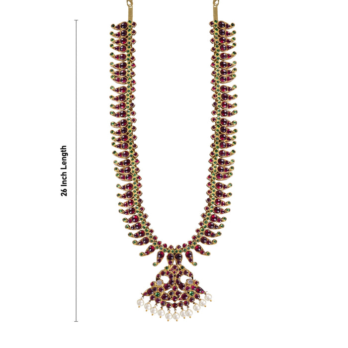 Necklace - 26 Inches | Kemp Long Necklace / Multi Colour Stone Jewellery for Dance - Bharatanatyam Jewellery