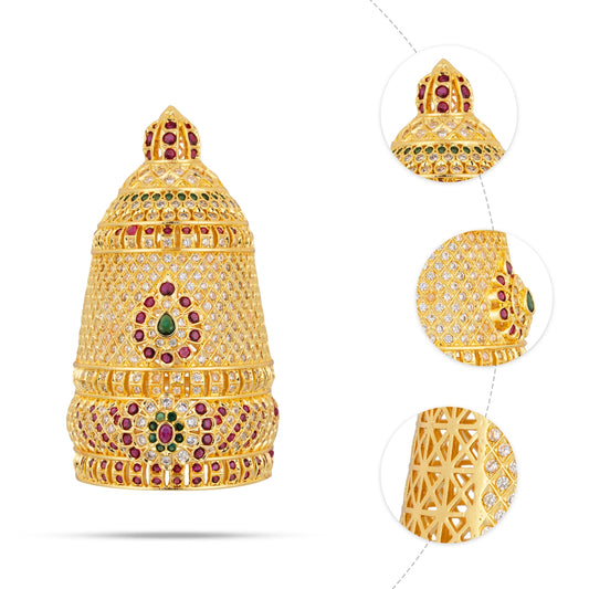 Full Crown - 3.5 x 1.75 Inches | Multicolour Stone Kireedam / Mukut / Kiridam For Deity Decoration - Head & Face Accessories
