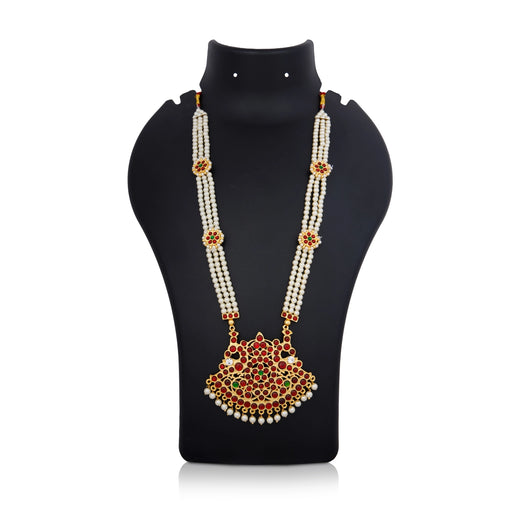 Stone Haram - 12 Inches | Kemp Bharatanatyam Jewellery/ White Colour Beads Artificial Jewelry for Women - Dance Jewellery