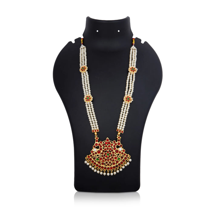 Stone Haram - 12 Inches | Kemp Bharatanatyam Jewellery/ White Colour Beads Artificial Jewelry for Women - Dance Jewellery