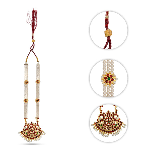 Stone Haram - 12 Inches | Kemp Bharatanatyam Jewellery/ White Colour Beads Artificial Jewelry for Women - Dance Jewellery