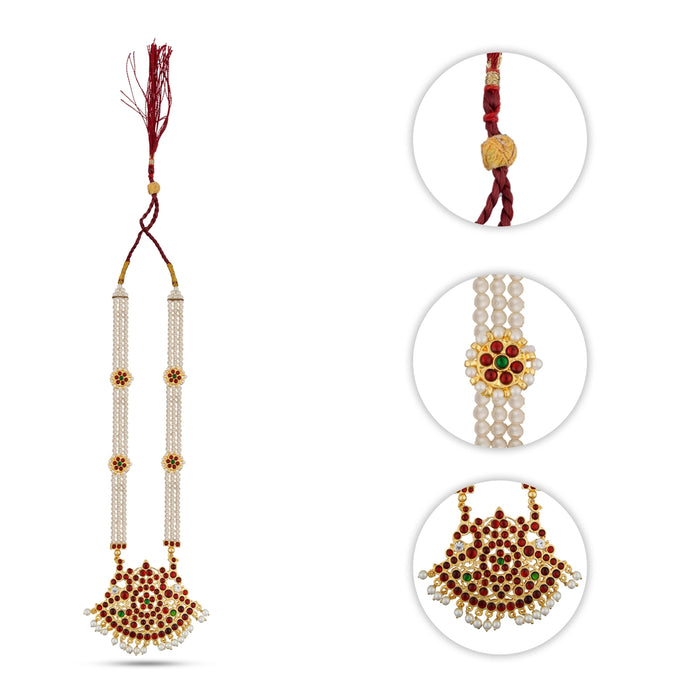 Stone Haram - 12 Inches | Kemp Bharatanatyam Jewellery/ White Colour Beads Artificial Jewelry for Women - Dance Jewellery