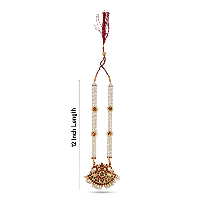 Stone Haram - 12 Inches | Kemp Bharatanatyam Jewellery/ White Colour Beads Artificial Jewelry for Women - Dance Jewellery