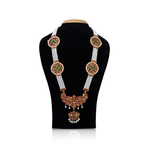 Kemp Moti Mala - 12 Inches | 4 Line Pearl Mala/ Stone Design Bharatanatyam Jewellery For Dance - Bharatanatyam Jewellery