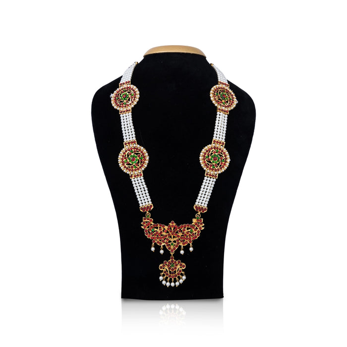 Kemp Moti Mala - 12 Inches | 4 Line Pearl Mala/ Stone Design Bharatanatyam Jewellery For Dance - Bharatanatyam Jewellery