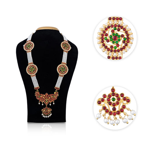 Kemp Moti Mala - 12 Inches | 4 Line Pearl Mala/ Stone Design Bharatanatyam Jewellery For Dance - Bharatanatyam Jewellery