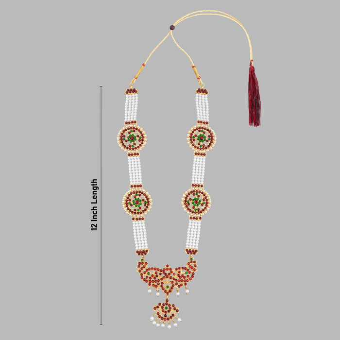 Kemp Moti Mala - 12 Inches | 4 Line Pearl Mala/ Stone Design Bharatanatyam Jewellery For Dance - Bharatanatyam Jewellery