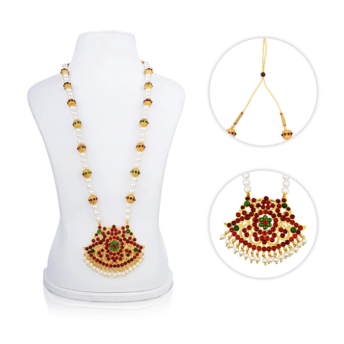 Stone Haram - 12.5 Inches | Kemp Bharatanatyam Jewellery/ White Colour Beads Artificial Jewelry for Women - Dance Jewellery